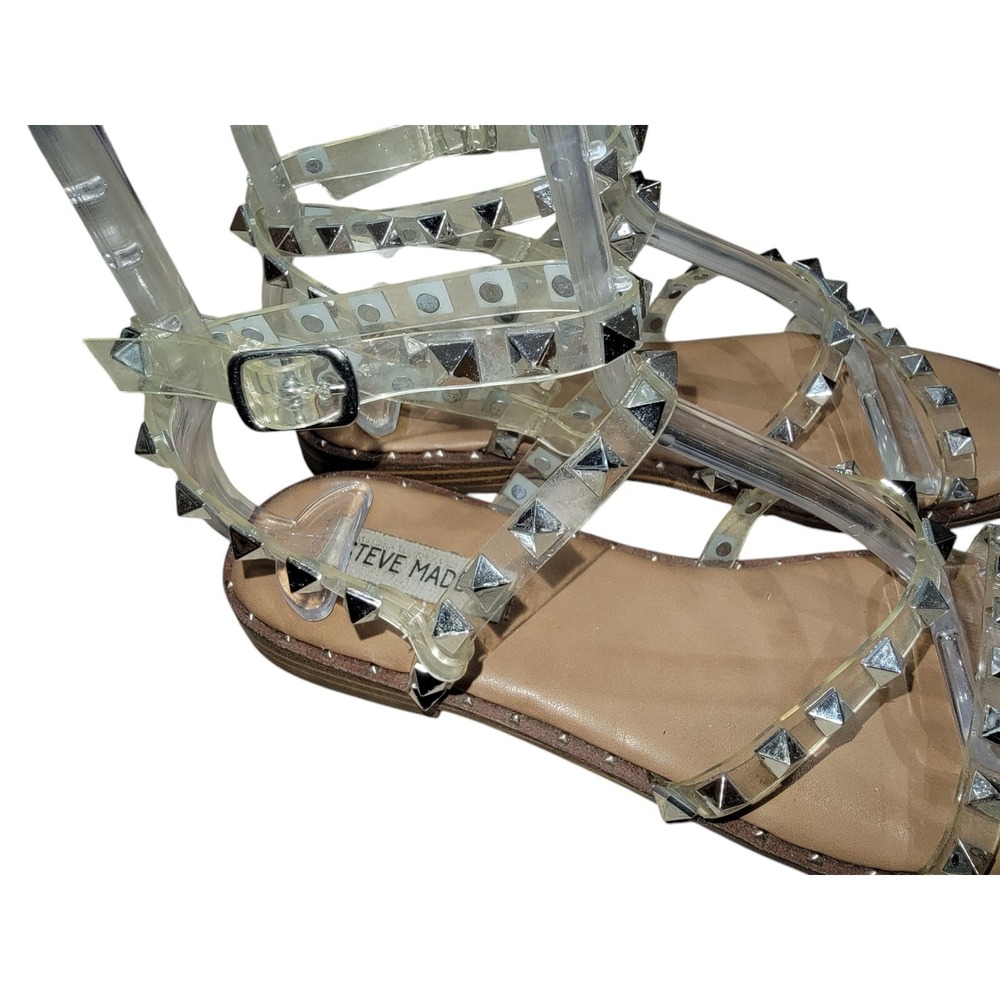 Steve Madden Sandals Womens 8 M Travel Studded Casual Ankle‎ Strappy Flats Brown - Picture 10 of 13